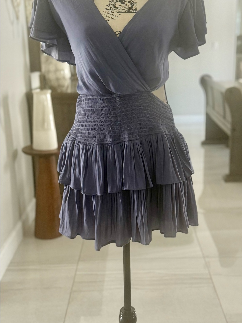 Mustard Seed Slate Blue Tiered Ruffle Mini Dress